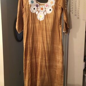 Embroidered Tan Dress